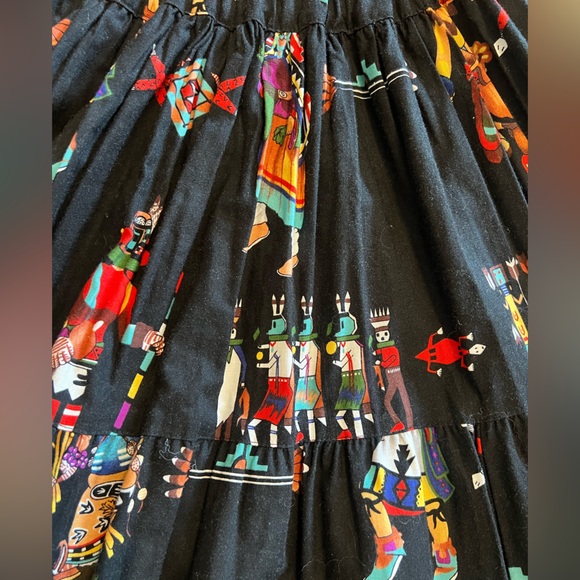 Vintage Native American kachina doll print tiered skirt small - Picture 7 of 7